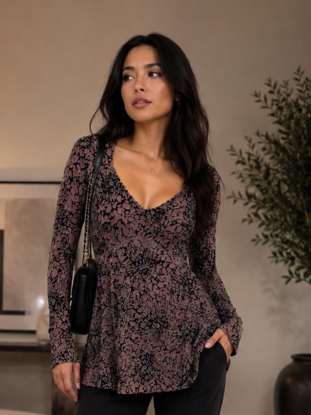 Ultra Pink Burnout Velvet Floral Top NWT Size S Pink Black Bell Sleeve